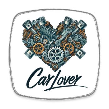 Car Lover Heart - Viereckiger Kühlschrankmagnet - Weiß - Vorne