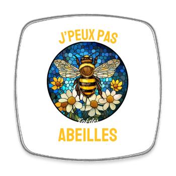 J'peux pas j'ai des abeilles – Vitrail Floral - Magnet carré - blanc - Devant