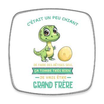 Dino mignon, Grand frère arrive - Magnet carré - blanc - Devant