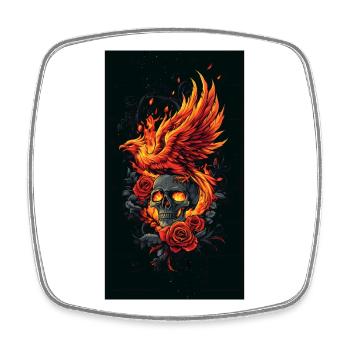 Phoenix Skull in Flames and Roses - Square fridge magnet - white - Front