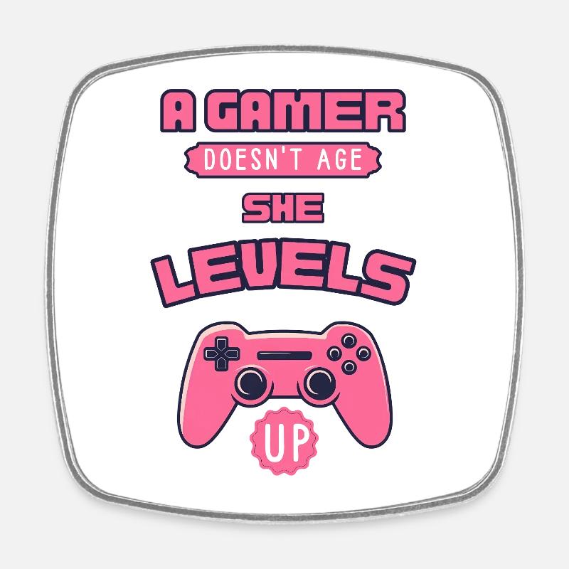 Gamer Levels Up Pink Controller - Square fridge magnet - white