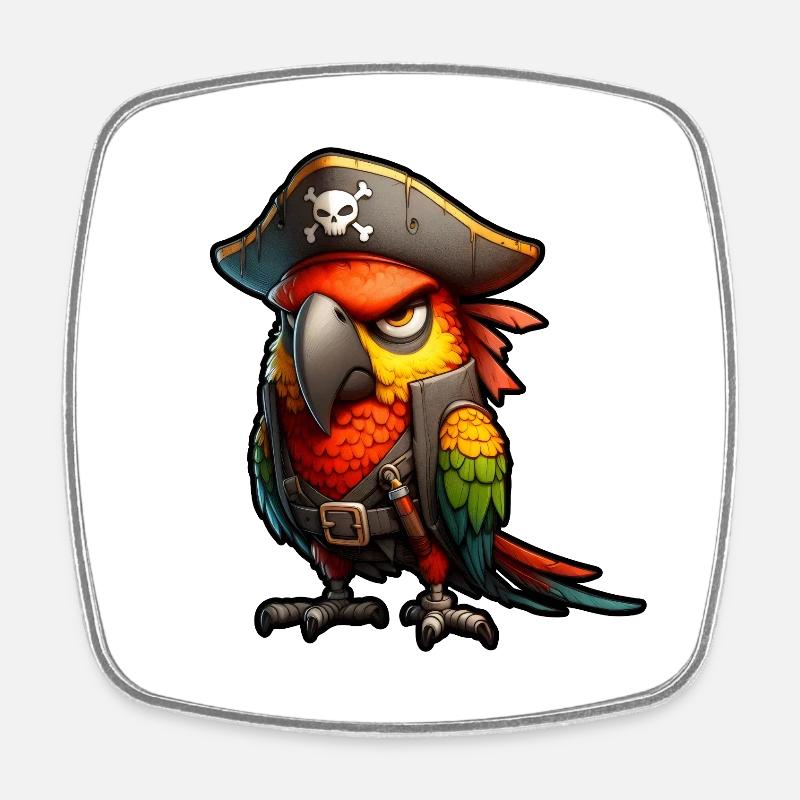 perroquet pirate rouge - Magnet carré - blanc