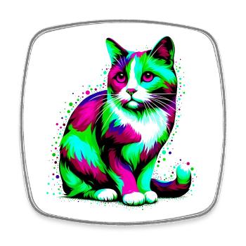 Katze - Viereckiger Kühlschrankmagnet - Weiß - Vorne
