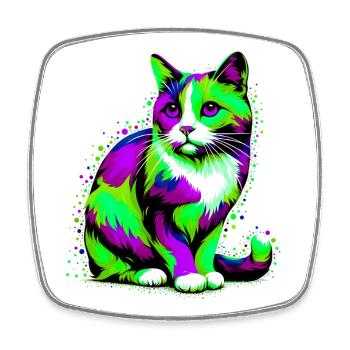 Katze - Viereckiger Kühlschrankmagnet - Weiß - Vorne