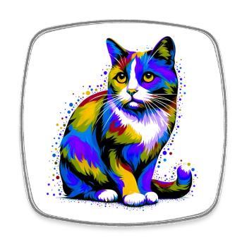 Katze - Viereckiger Kühlschrankmagnet - Weiß - Vorne