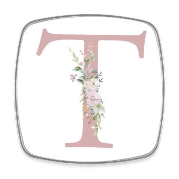 T Monogram, Floral, Personnalisable - Magnet carré - blanc - Devant