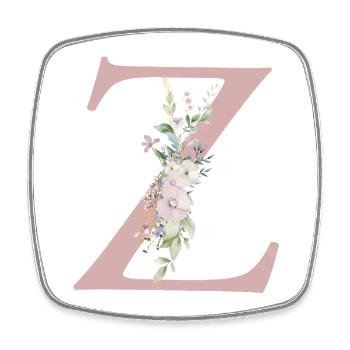 Z Monogram, Floral, Personalizable - Square fridge magnet - white - Front