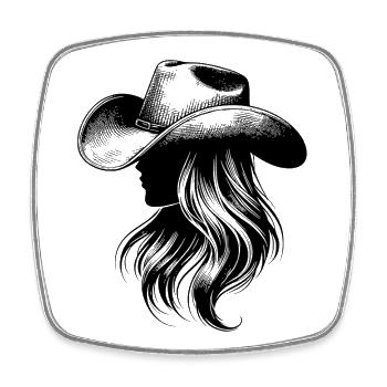 Cowgirlmädchen mit Hut Silhouette - Viereckiger Kühlschrankmagnet - Weiß - Vorne