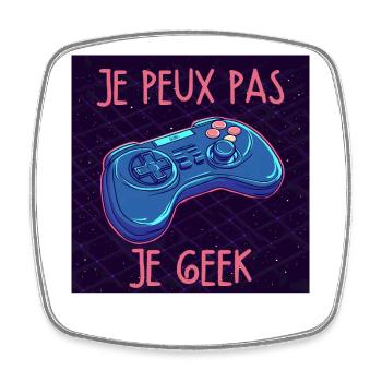Je peux pas je geek — Manette neon - Magnet carré - blanc - Devant