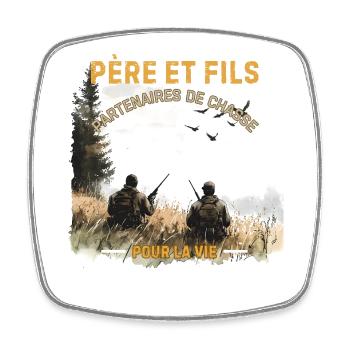 Père et Fils Chasse Ensemble - Magnet carré - blanc - Devant