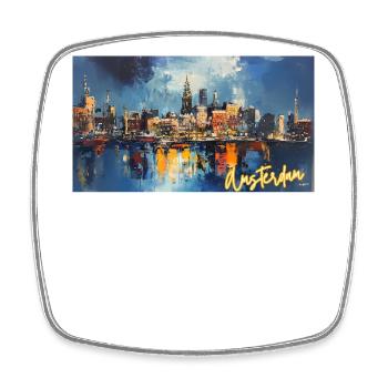 Amsterdam Blue Night Skyline Abstract - Square fridge magnet - white - Front