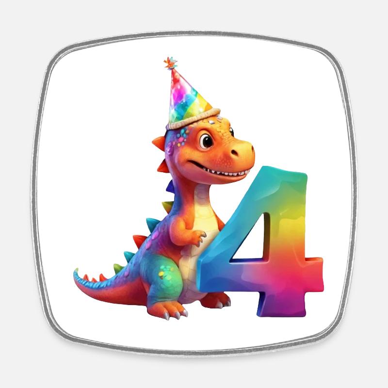 DINO 4 YEARS DINOSAUR 4TH BIRTHDAY - Square fridge magnet - white