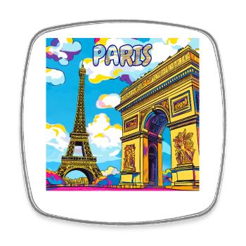 Paris Pop Art : Paysage onirique de l’arc Eiffel - Magnet carré - blanc - Devant