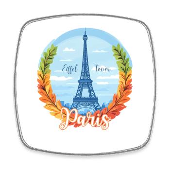 Skyline parisien avec cadre en laurier - Magnet carré - blanc - Devant