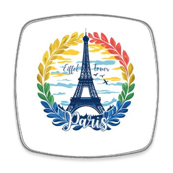 Tour Eiffel de Paris Estampe en laurier - Magnet carré - blanc - Devant