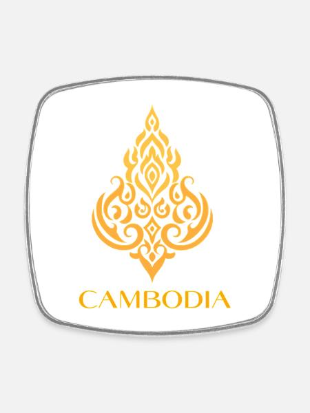 Cambodia Ornate Flame Motif - Square fridge magnet - white