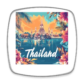 Thailand Temple Sunset Floral Paradise - Square fridge magnet - white - Front
