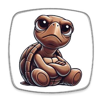 Grumpy cute cartoon turtle funny - Square fridge magnet - white - Front