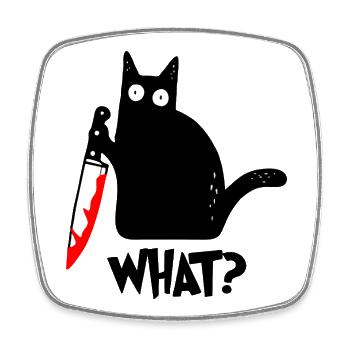 Playful Cat with Milk Cartoon Design - Square fridge magnet - white - Front
