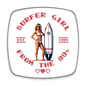 80s Surfergirl Retro Pixel Art Shirt - Square fridge magnet - white - Front