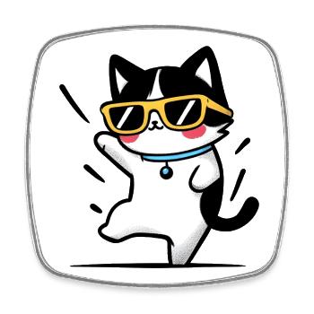 Cool Cat with Yellow Glasses - Square fridge magnet - white - Front