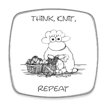 Think, Knit, Repeat – Motif mouton pour les fans de tricot - Magnet carré - blanc - Devant