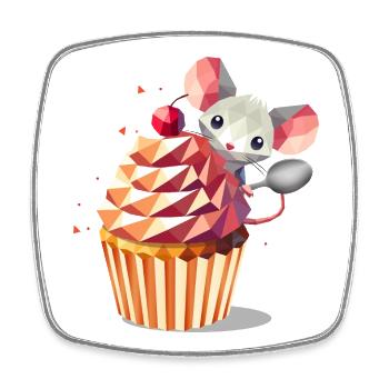 Süße Maus mit Cupcake – Design für Naschkatzen - Viereckiger Kühlschrankmagnet - Weiß - Vorne