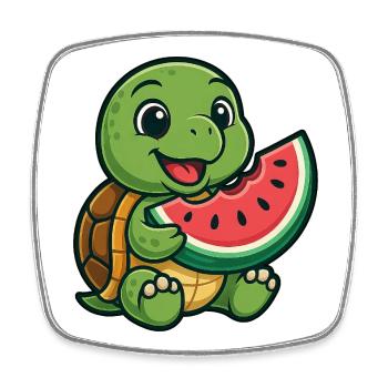 Cute turtle with melon summer design - Square fridge magnet - white - Front
