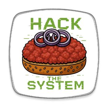 Hack the System – Mettbrötchen Shirt - Gourmett - Viereckiger Kühlschrankmagnet - Weiß - Vorne