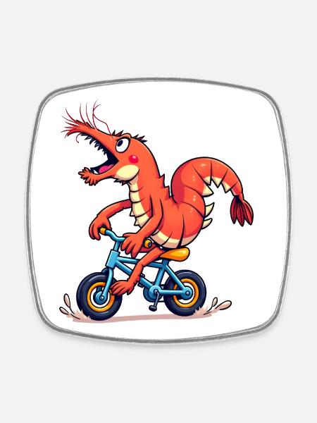 Colorful Cycling Shrimp - Square fridge magnet - white