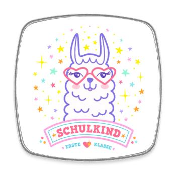 Lama Schulkind 2026 Rosa für Mädchen - Viereckiger Kühlschrankmagnet - Weiß - Vorne