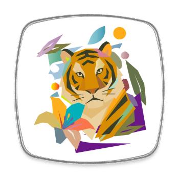 Tigre en fleur – Motif nature puissant - Magnet carré - blanc - Devant