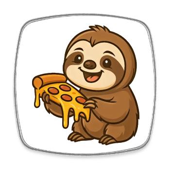 Cute Sloth Cartoon Pizza Pizza Lover Fun - Square fridge magnet - white - Front