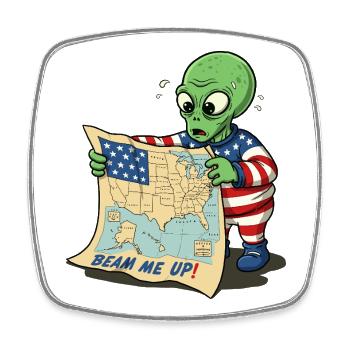 Cute Alien with USA Map - Square fridge magnet - white - Front