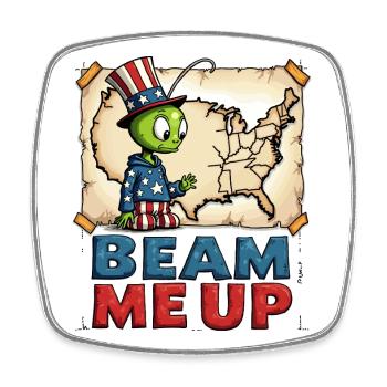 Cute Alien with USA Map - Square fridge magnet - white - Front