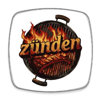 zünden grillen Grill BBQ anzünden Geschenk - Viereckiger Kühlschrankmagnet - Weiß - Vorne