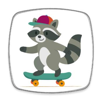 Skateboard raccoon with baseball cap - Square fridge magnet - white - Front