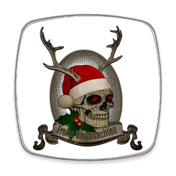 Crâne de joyeux Noël avec des bois - Magnet carré - blanc - Devant