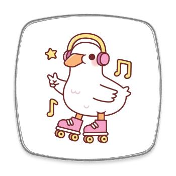 Cute Duck With Headphones And Roller Skates - Square fridge magnet - white - Front