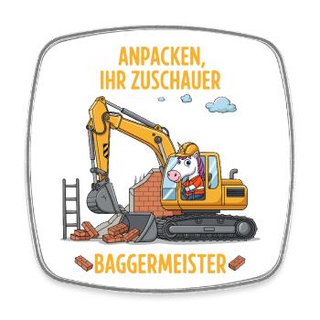Einhorn Baggermeister - Viereckiger Kühlschrankmagnet - Weiß - Vorne