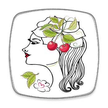 Tête de femme aux cerises - Magnet carré - blanc - Devant