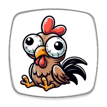 Cute Confused Hen Cartoon Clumsy Googly Eyes - Square fridge magnet - white - Front