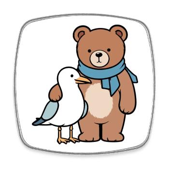 Niedlicher Bär und Vogel Design - Viereckiger Kühlschrankmagnet - Weiß - Vorne