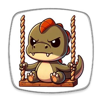 Grumpy T-Rex on swing annoyed offended - Square fridge magnet - white - Front