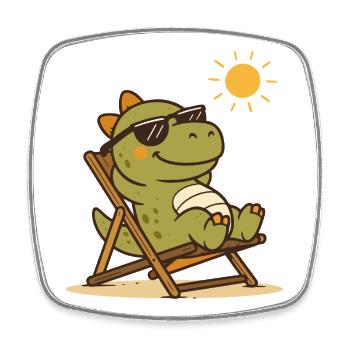 Chillender Dino mit Sonnenbrille - Viereckiger Kühlschrankmagnet - Weiß - Vorne