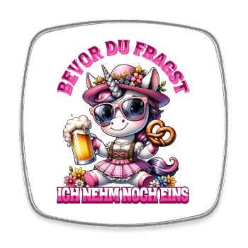 Festival de la bière : Licorne avec bretzel - Magnet carré - blanc - Devant