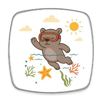 Snorkeling bear diving in the sea - Square fridge magnet - white - Front