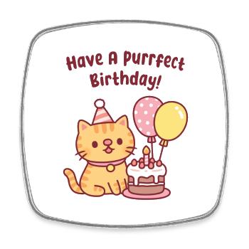 Chat tigré mignon avec gâteau Purrfect anniversaire drôle - Magnet carré - blanc - Devant