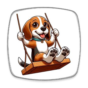 Cheerful Beagle on Swing Playground Dog - Square fridge magnet - white - Front