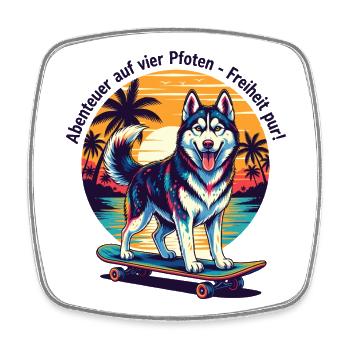 Husky Abenteuer auf vier Pfoten - Viereckiger Kühlschrankmagnet - Weiß - Vorne